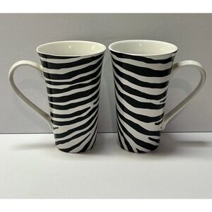 222 Fifth Kilimanjaro Zebra Print Coffee Mugs Set of Two Wide Handle 16 fl oz
